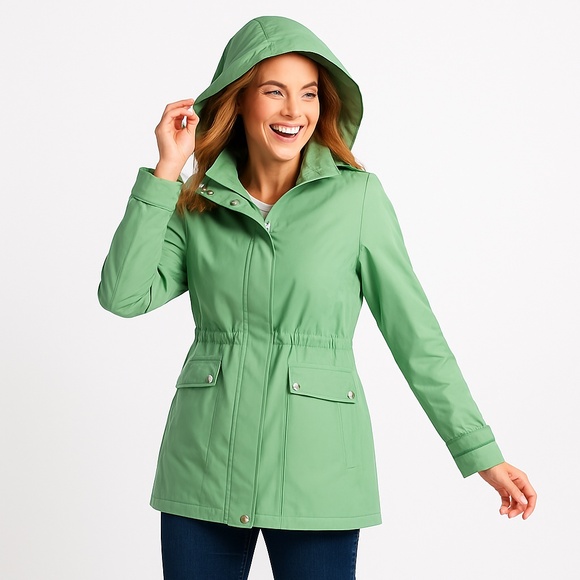 NWT Weatherproof Women’s Hooded MIDI Raincoat – Size Small – Sage Green - Picture 1 of 6